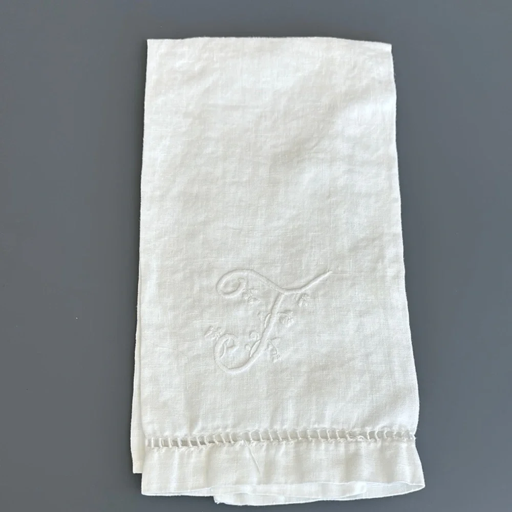 White Monogrammed “T” Linen Towel